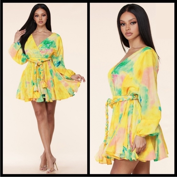 L'ATISTE Queen Bee Tie Dye Dress W/Braided Belt - Picture 2 of 8